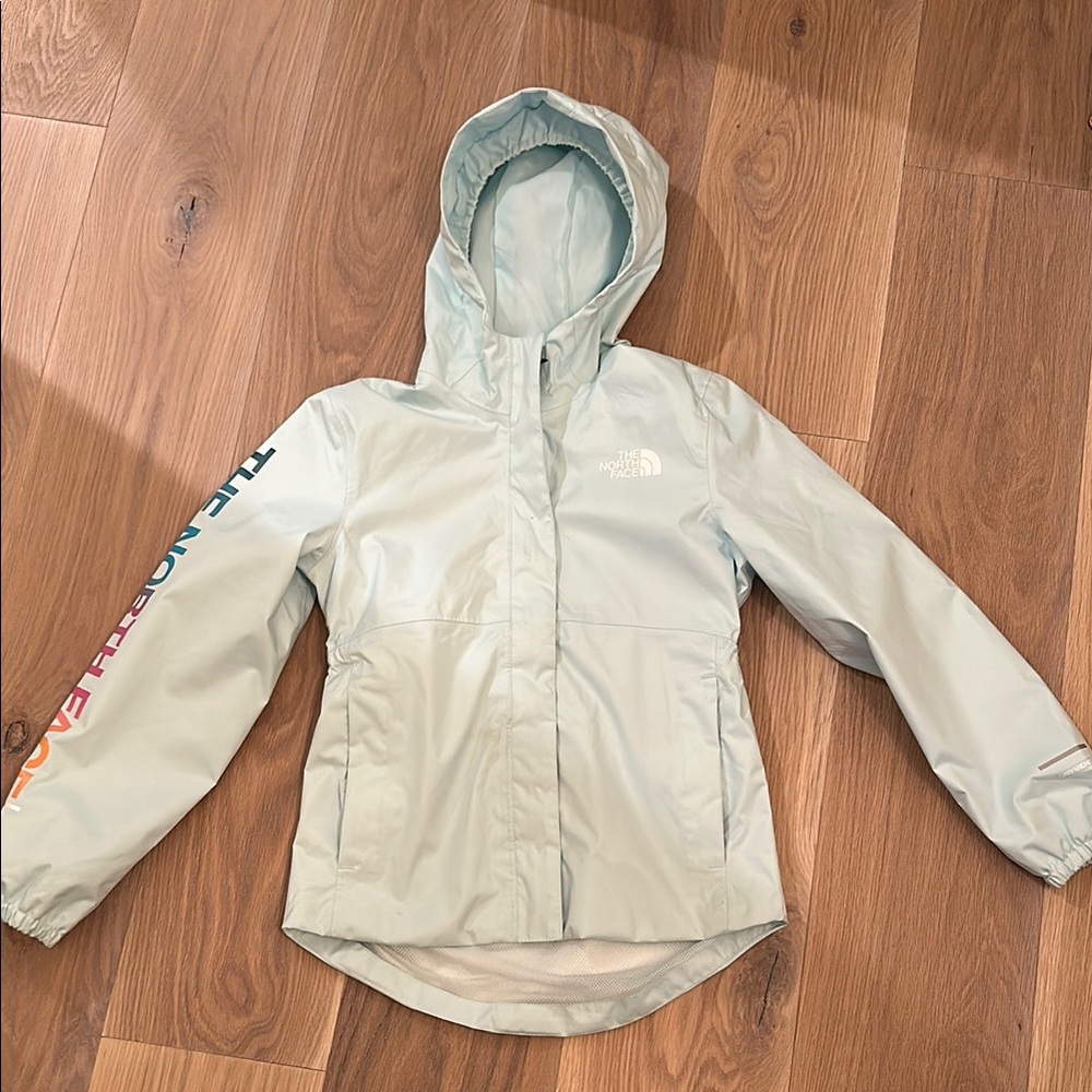 The North Face Pastel Blue Jacket with Multicolor Sleeve